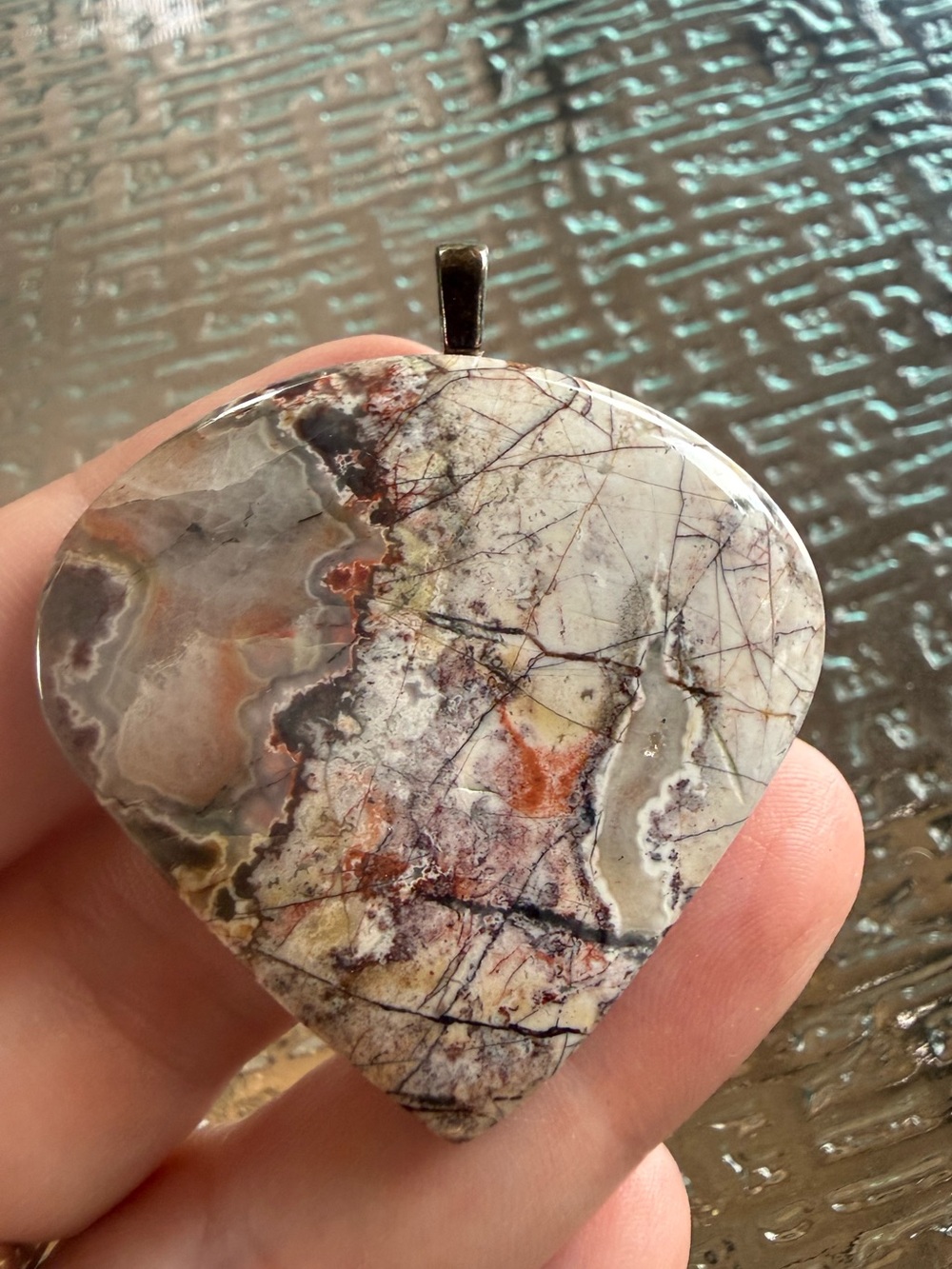 Cartography - intricate lace agate pendant